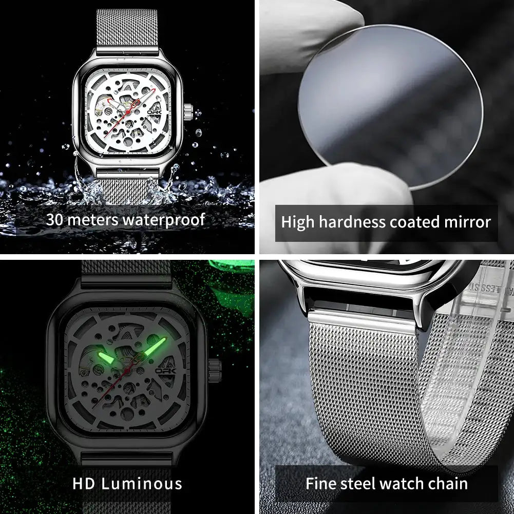 OPK 8173 Hollow Men's Watch Classic Luminous Waterproof Mesh Steel Strap Automatic Mechanical Wristwatch for Man Original