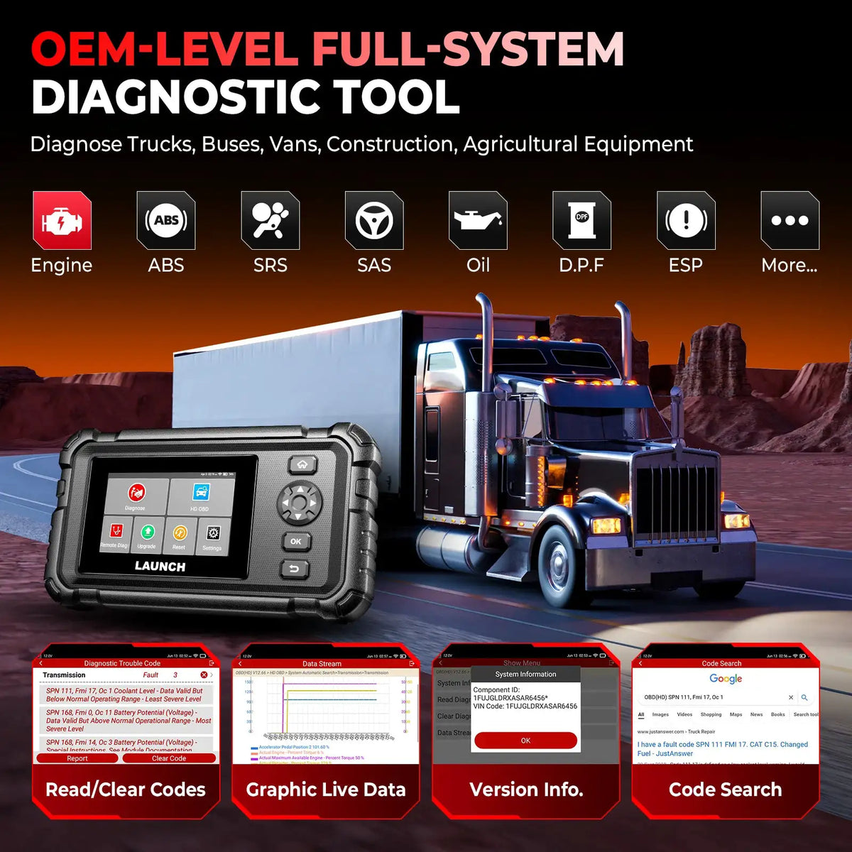 LAUNCH CRP129HDV2.0 Heavy Duty Diagnostic Tool 24V Trucks Scanner Diesel Truck Diagnost Scan 2 Years Free Update