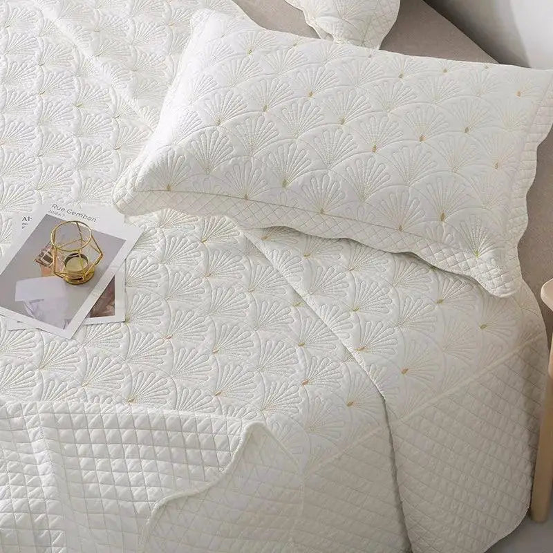 Nordic Embroidered Cotton Quilted Bedspread Summer Throw