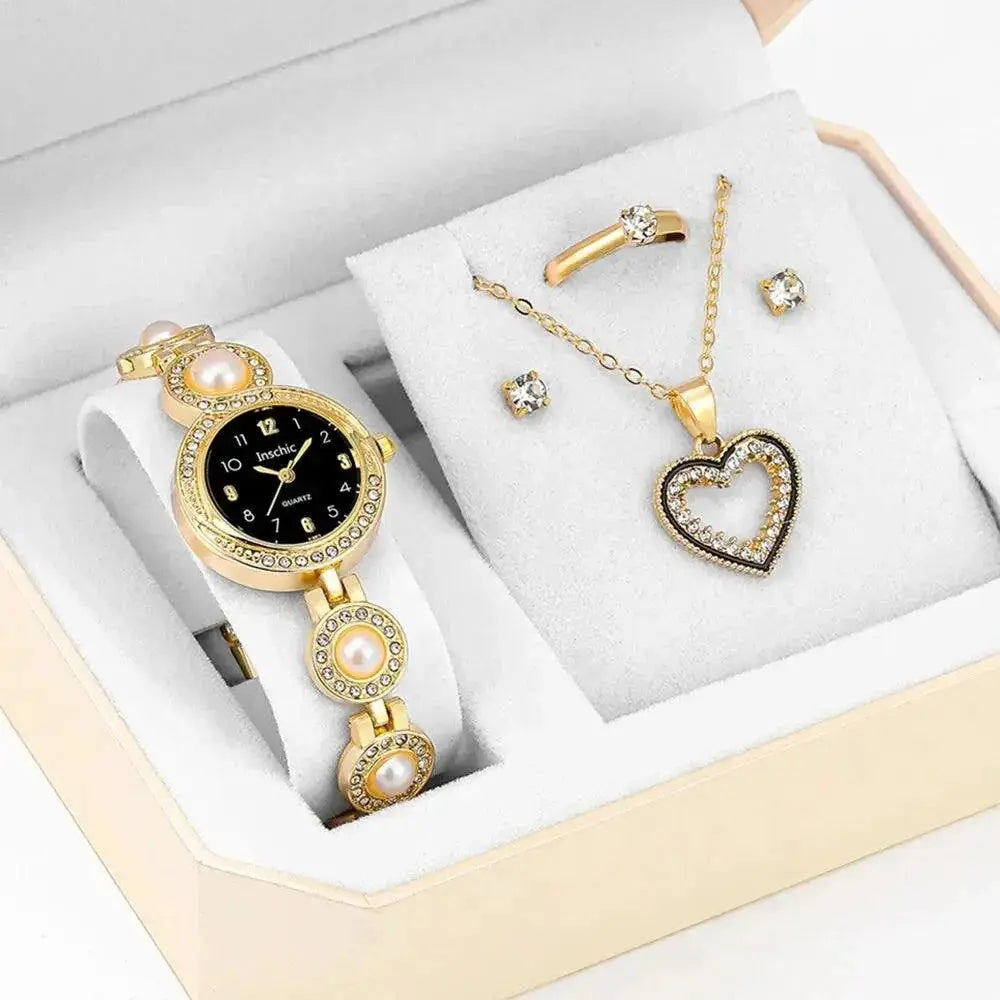 Heart Jewelry Set And Luxury Watch Rhinestone Accessories
