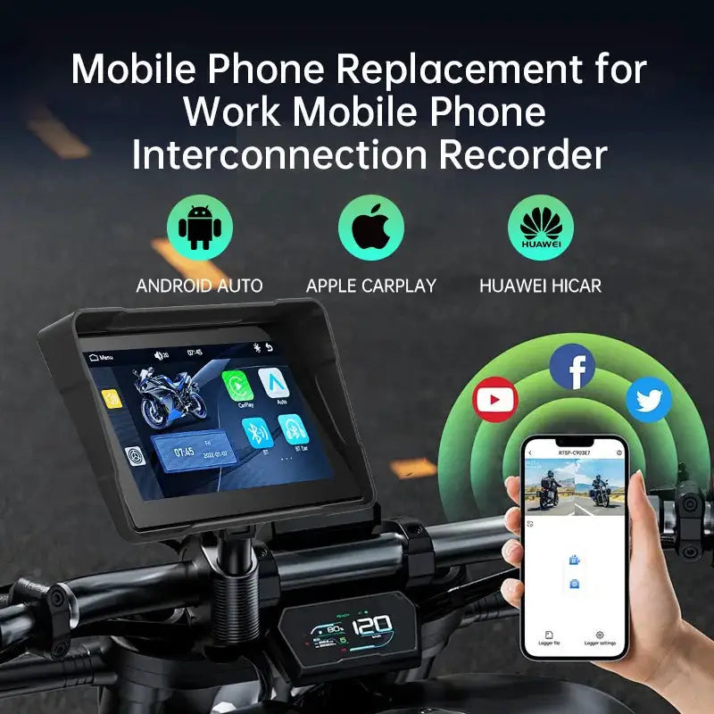 Dual Screen Bluetooth Motorcycle Navigation GPS Display IP67 Waterproof Carplay with Helmet Intercom Support Moto Accessories