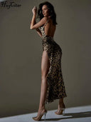 Backless Leopard Maxi Dress for Prom