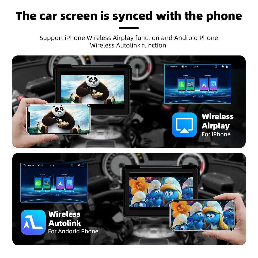EKIY 7.0" Wireless CarPlay Moto Android Auto Portable Digital Dashboard GPS Motorcycle Navigation Display Screen Monitor TPMS