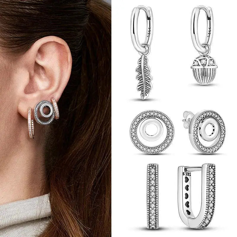 Zircon Heart Shaped Silver Earrings Elegant Gift for Women