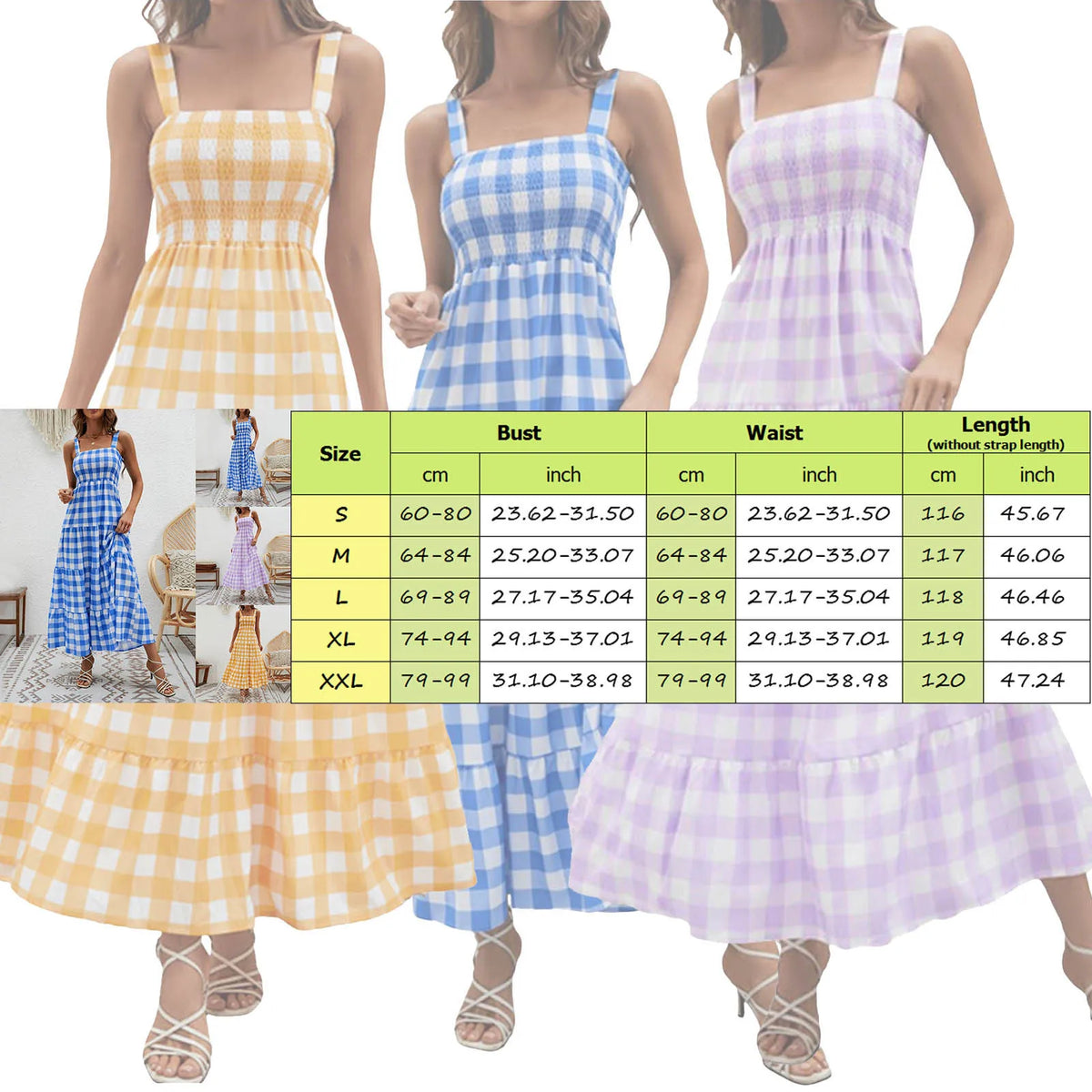 Plaid Sleeveless Vacation Maxi Dress