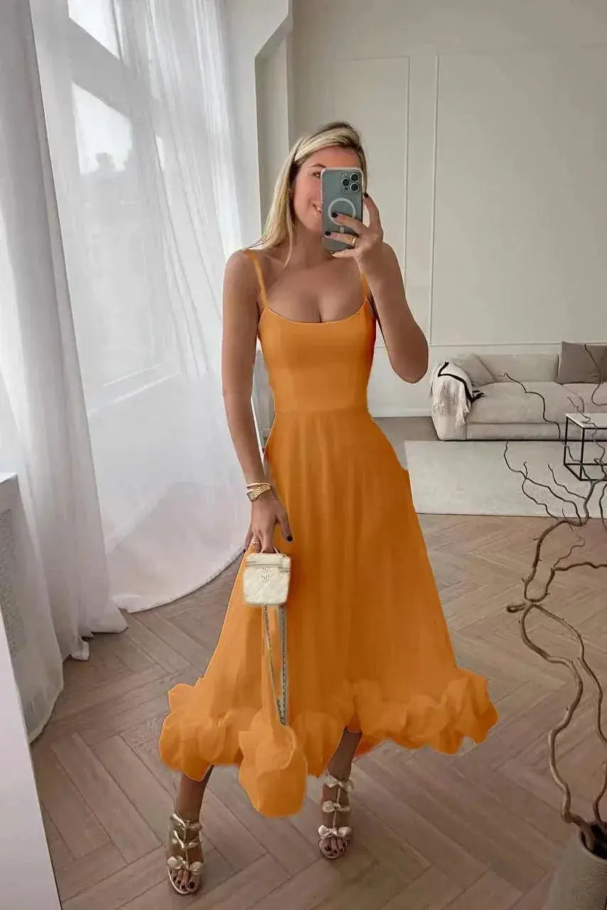 Ruffled Elegance Backless Dress Timeless Sophistication