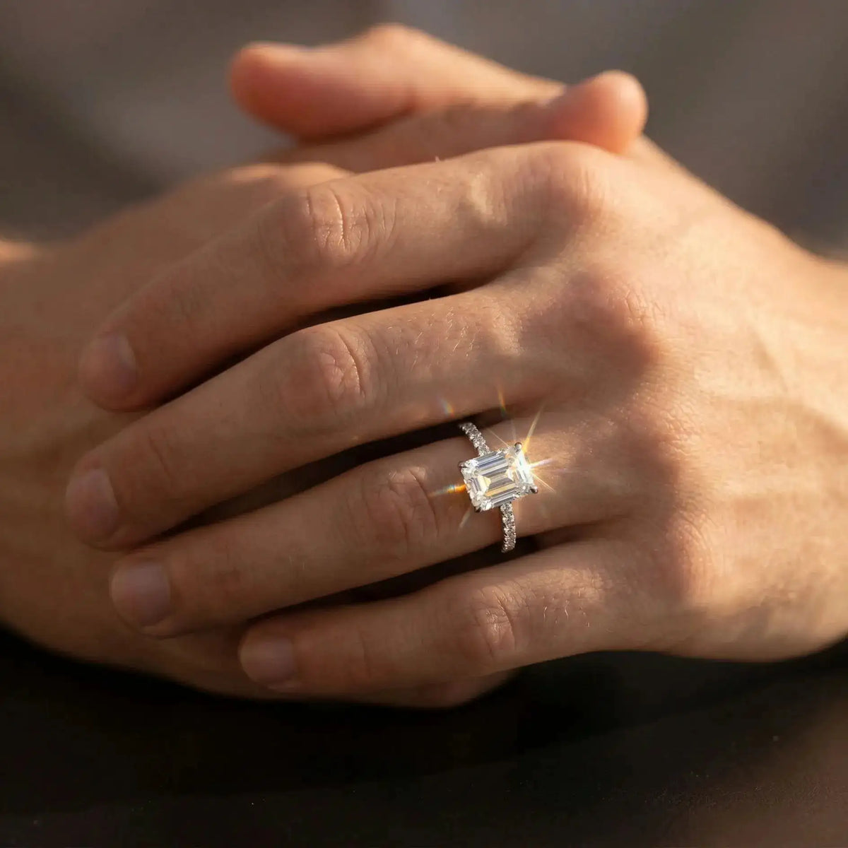 Emerald Moissanite Ring in Sterling Silver — product view 4