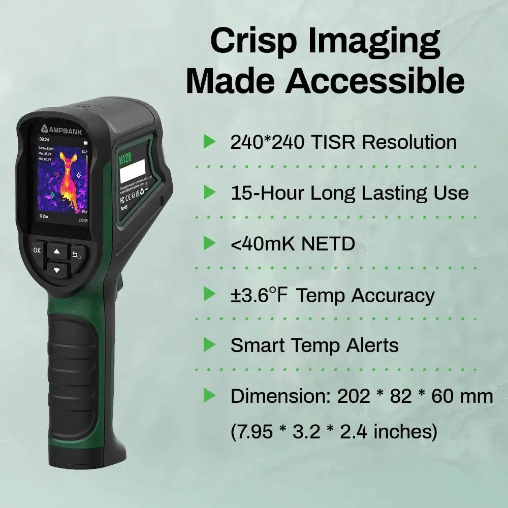 AMPBANK H128 Thermal Imaging Camera Handheld Thermal Camera 240 X 240 TISR Resolution 25 Hz Infrared IP54 Waterproof -4~842℉ Temp Range for Electrical Test HVAC Repair