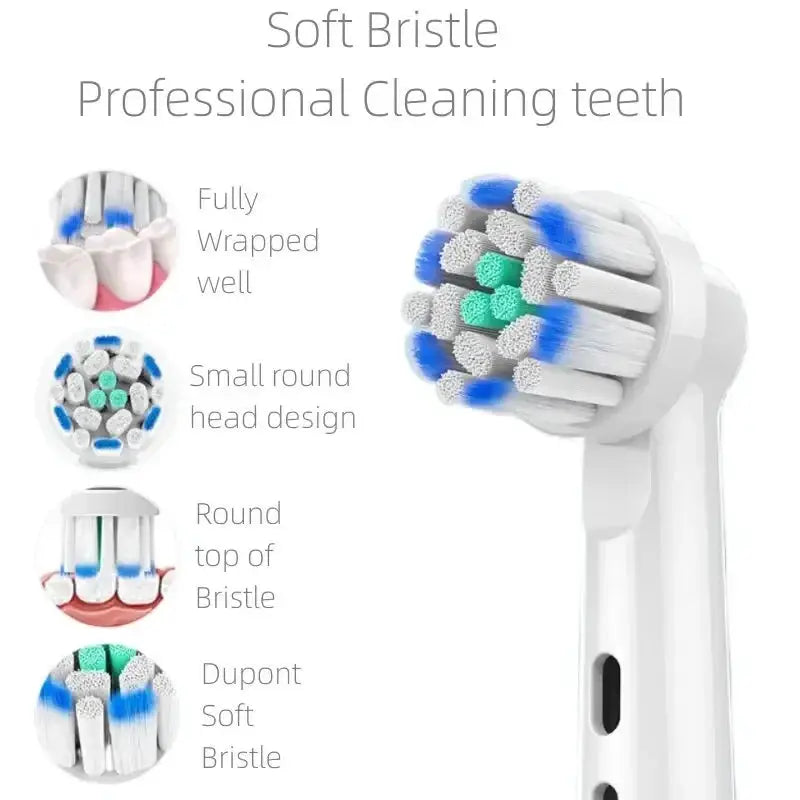 Soft bristle electric toothbrush head with round design and Dupont bristles at OurLum.com