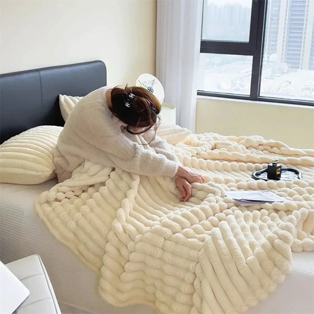 New Artificial Rabbit Plush Warm Blanket Soft Coral Fleece