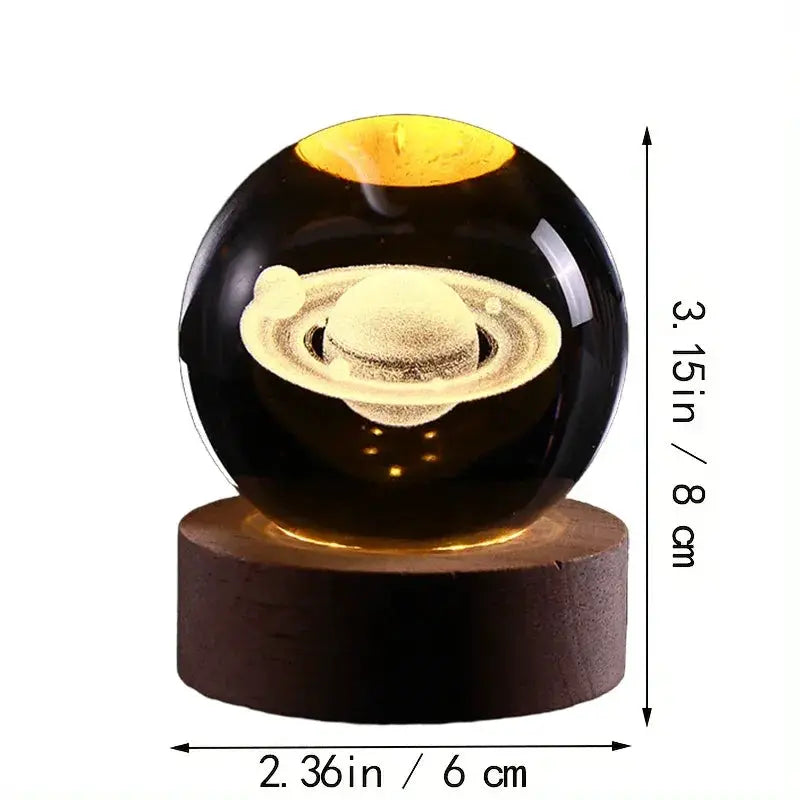Luminous Crystal Ball LED Night Light Saturn Table Lamp USB