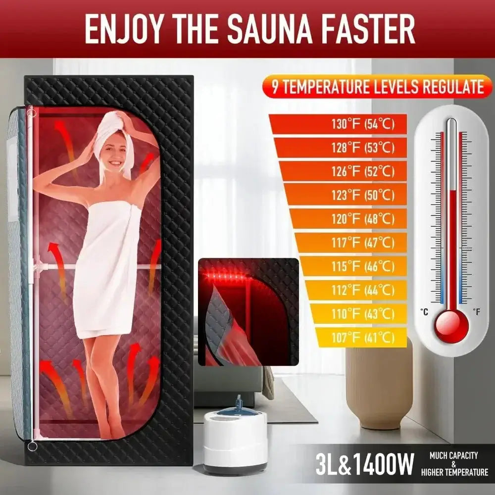 Portable Infrared Steam Sauna With Red Light Therapy Lamp - OurLum.com
