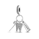 Inlaid Zircon Charm Beads Sterling