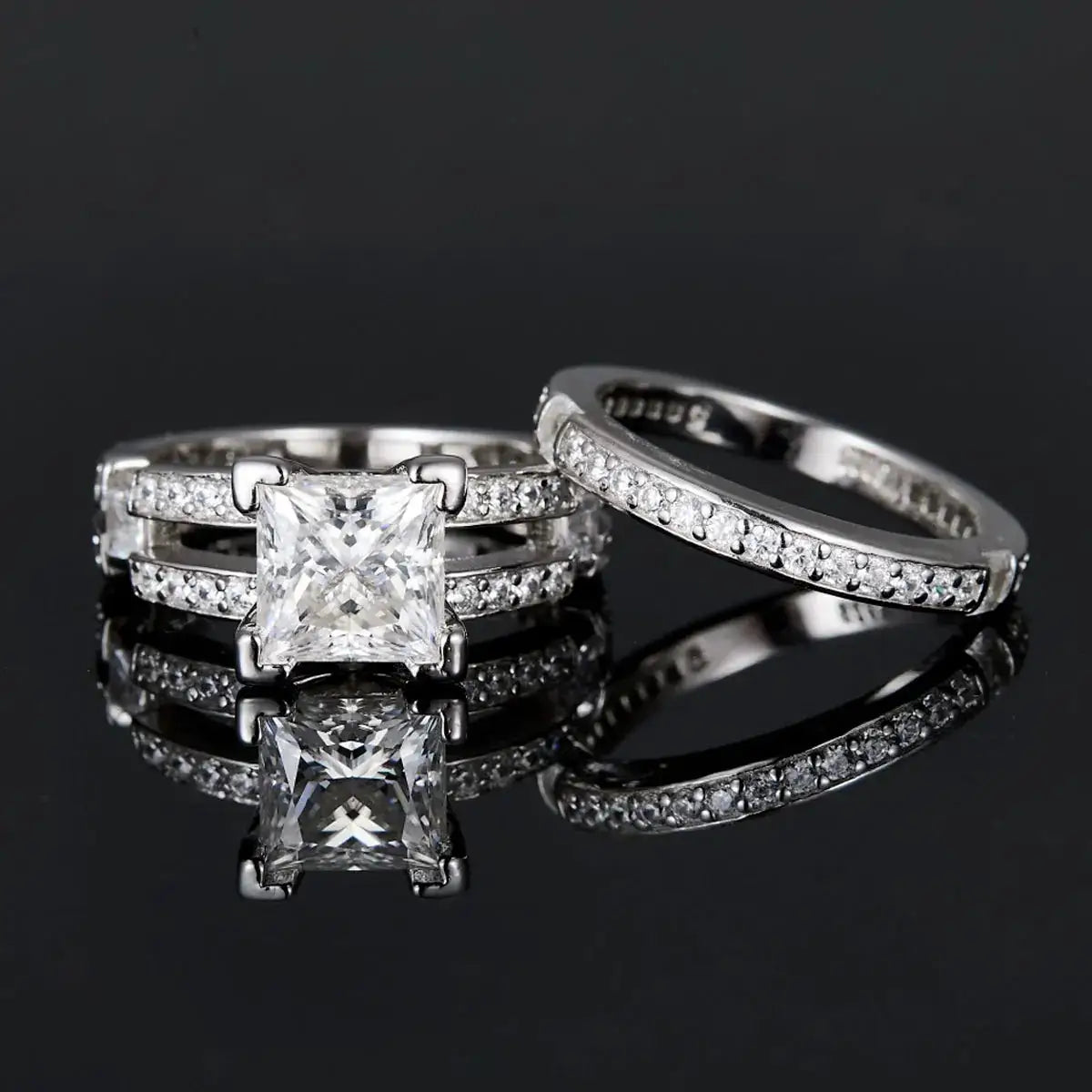 Moissanite Engagement Ring Set Silver — product image 3