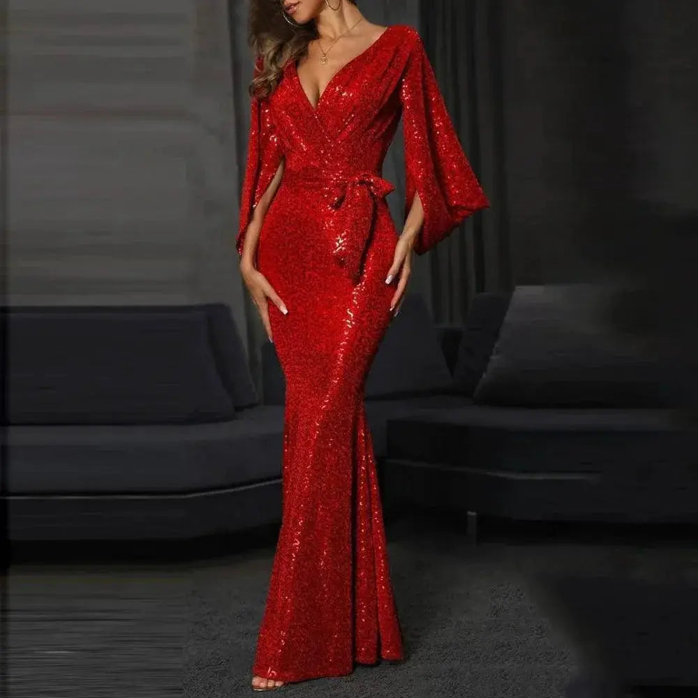 Plus Size Sparkling Chiffon Gown With Sequin Details