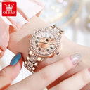OLEVS Women's Rose Gold Diamond Watch Elegant Waterproof Timepiece