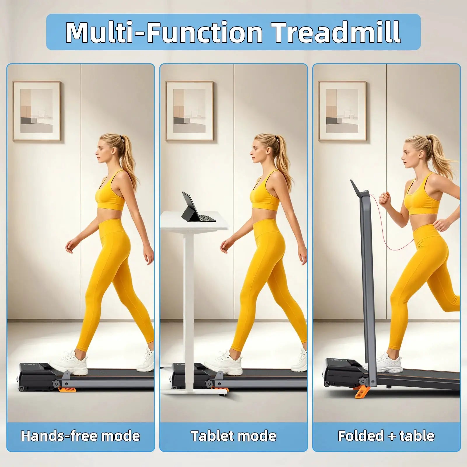 3.0HP Foldable Treadmill with 12% Incline, 0.6-8MPH Quiet Motor, 330LBS Load Capacity, Shock Absorption Design, Foldable Handrail & Wheels, LED Display Tablet Holder, Multi-Mode Home Office Under Desk Walking Pad