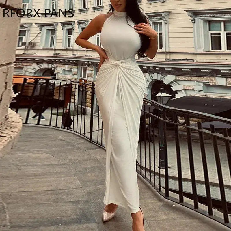 Elegant Halter Maxi Dress Formal Party Gown With Allure