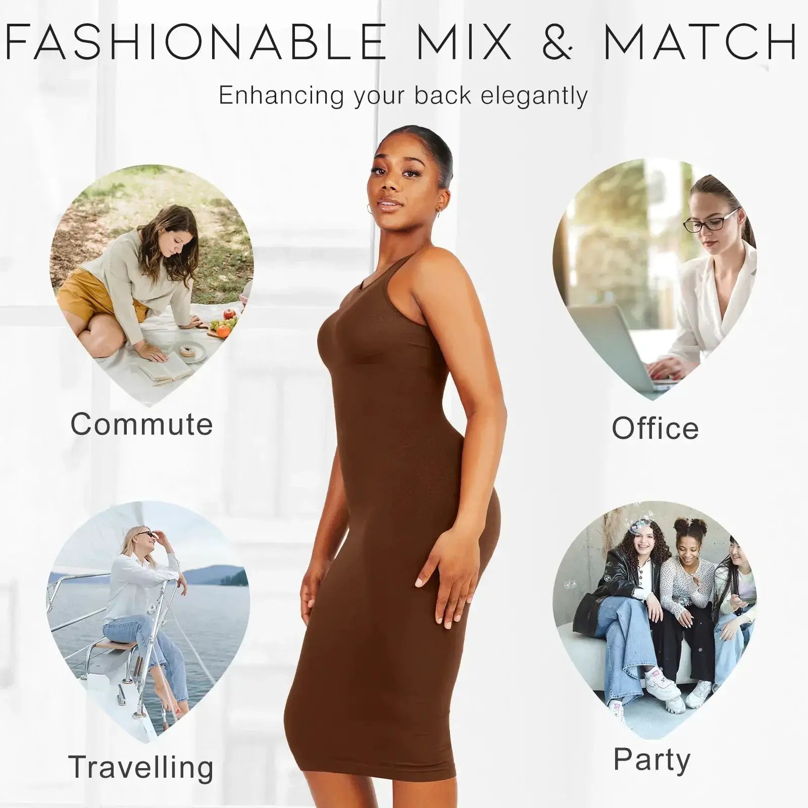 Seamless U Backless Bodysuit Dress for Women Tummy Control