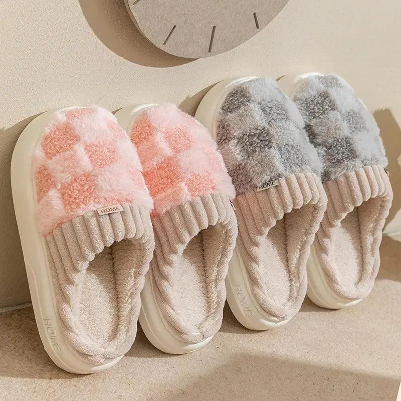 Cozy Plaid Cotton Slippers For Men And Women Warm Stylish
