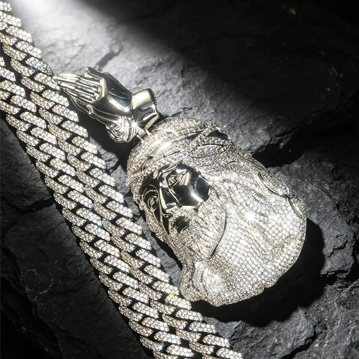 CZ Hip Hop Mens Charm Iced Out Jesus Praying Hands — product view 1