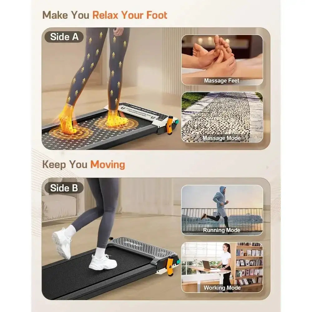 Incline Dual-Sided Walking Pad with Foot Massage, 180° Reversibility for Desk or Home Use