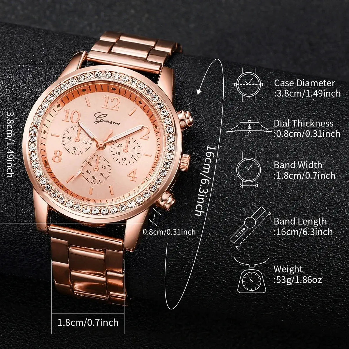 Six Piece Set Ladies Watch Fashion Rhinestone Jewelry Set