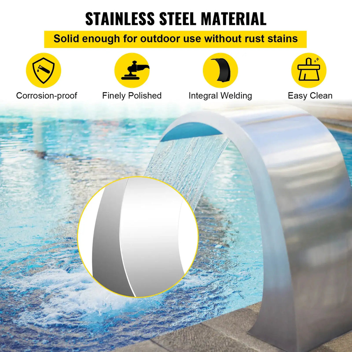 Half Moon Stainless Steel Pool Fountain — product image 3