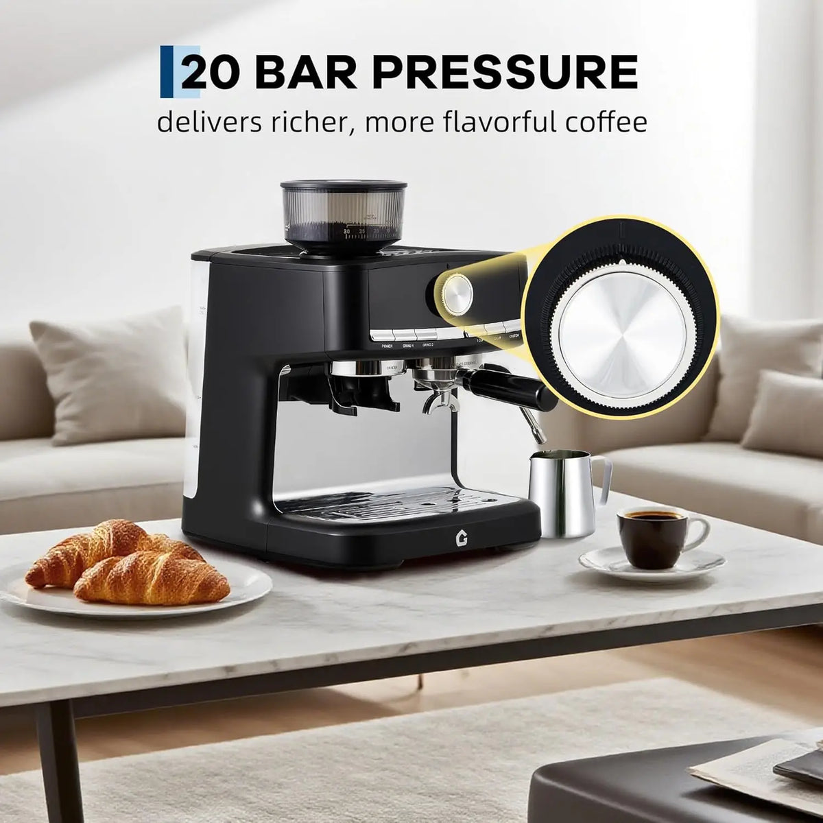 Espresso Machine with Grinder, Italian Semi-Automatic Pressure — product view 2
