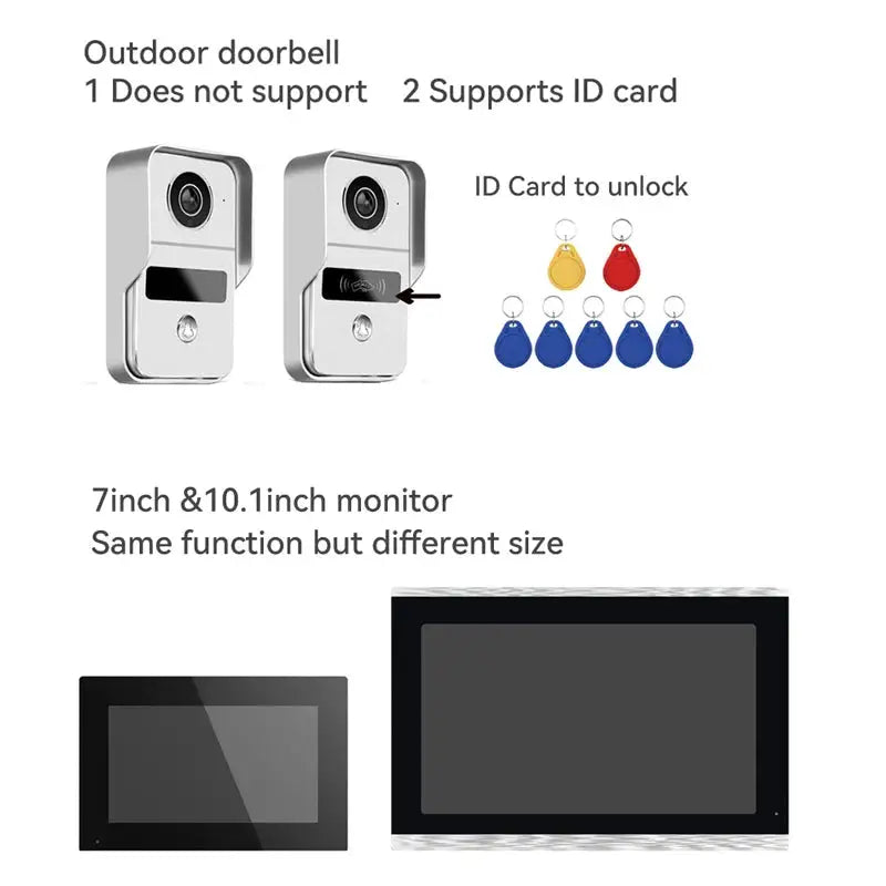 Support Tuya App 4 Wire Digital Video Intercom System 7 / 10.1 Inch Wireless WIFI Monitor 1080P Doorphone Camera Video Doorbell