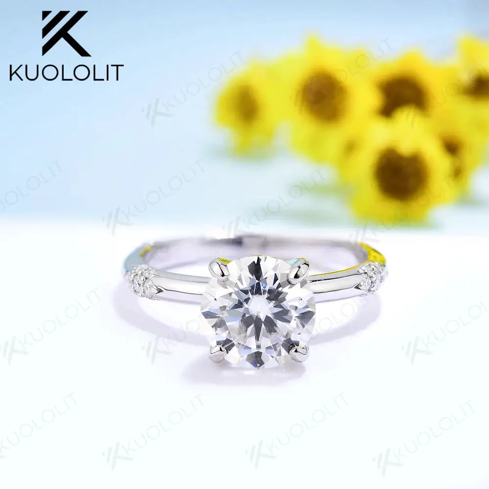 Round Moissanite Ring in Sterling Silver Kuololit White rhodium plated — product view 3