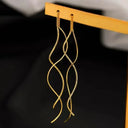 Minimalist Long Wavy Fringe Drop Earrings For Women Fashionable Hanging Jewelry