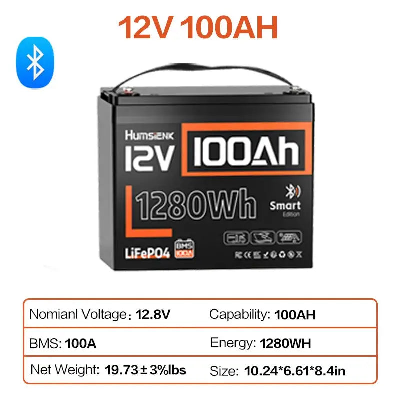 Humsienk 12V 100Ah 150Ah 320Ah 314Ah 640Ah LiFePO4 Rechargeable Lithium Battery Built-in BMS For RV /Camp/ Solar Energy Storage