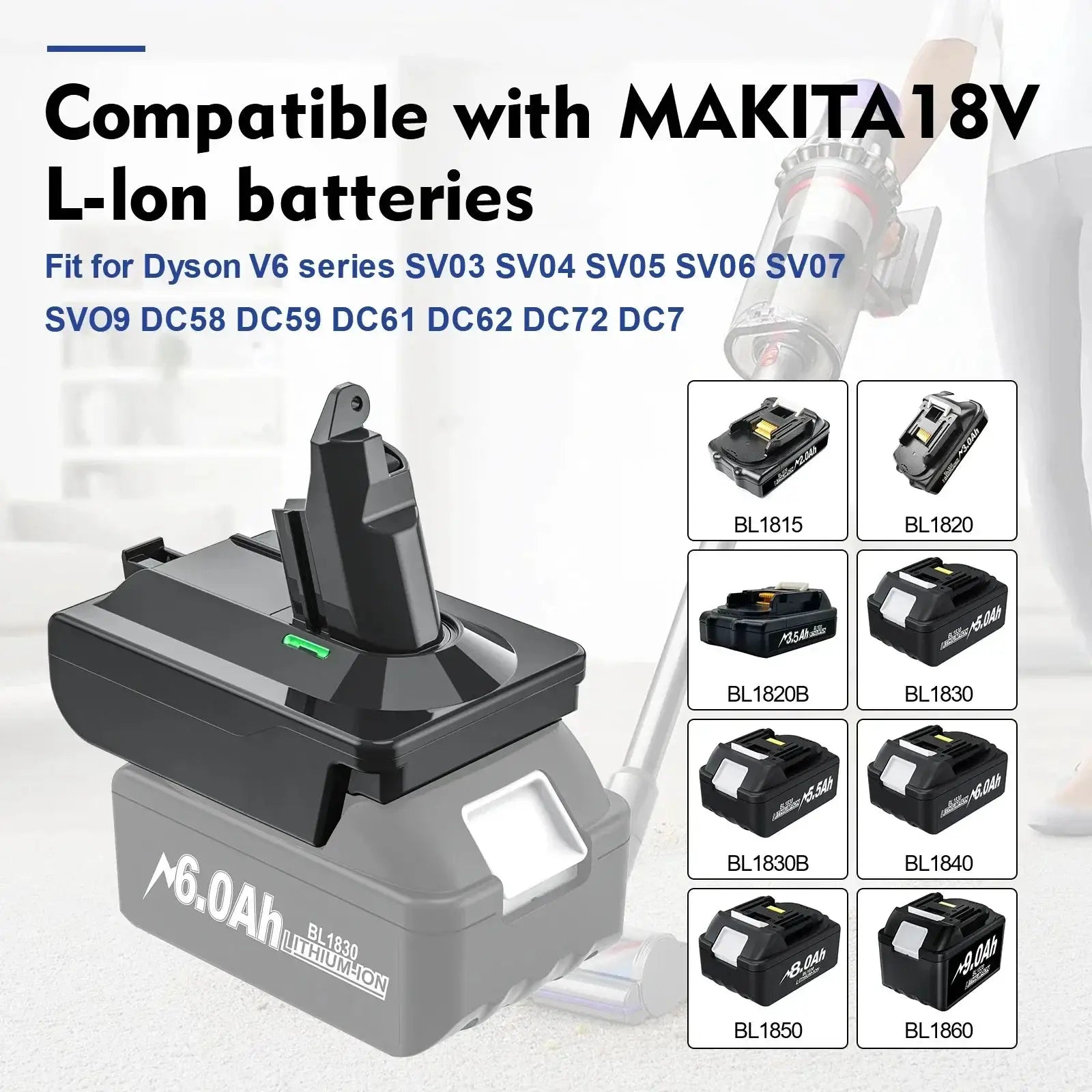18V Lithium Battery Adapter For Dyson V6 V7 V8 Vacuum