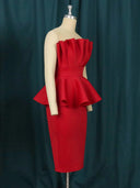 Scarlet Peplum Evening Gown Elegant Plus-Size Tube Dress