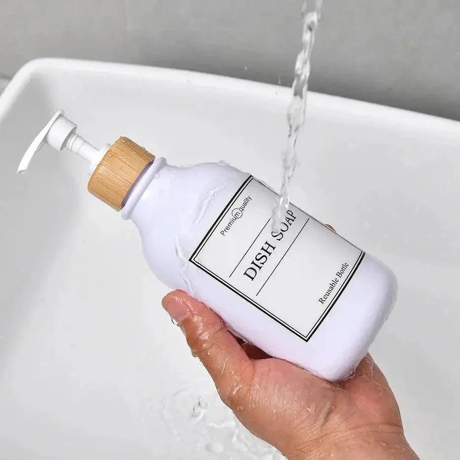 Bamboo Soap Dispenser Set for Bathroom and Kitchen Organizer