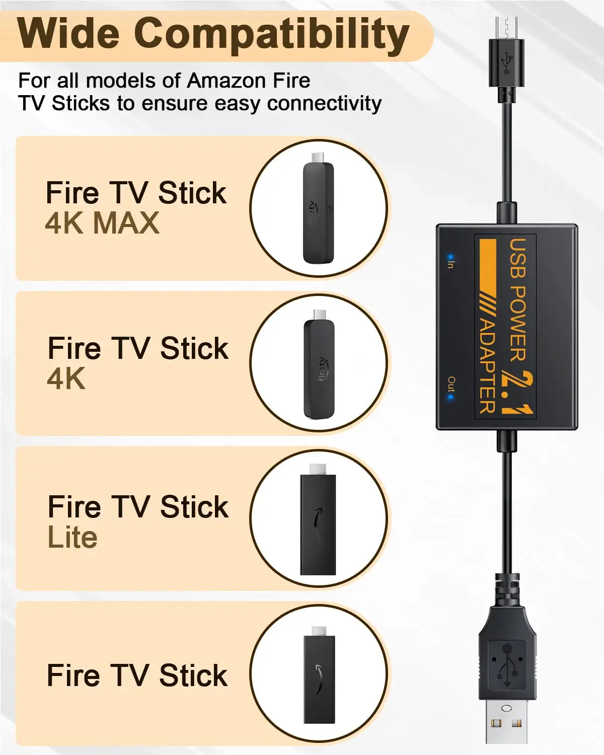 Professional Network Card Adapter 1800mAh Micro USB Power for Amazon Fire TV Sticks Firestick Adapter Support 4K Video