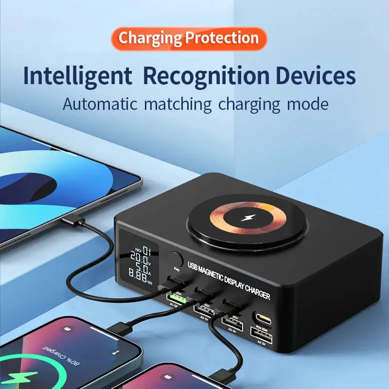 220W GaN USB Type C Fast Charger Portable QC3.0 140W Desktop Power Charging Station Charger For iPhone 16 15 Pro Max MacBook Air