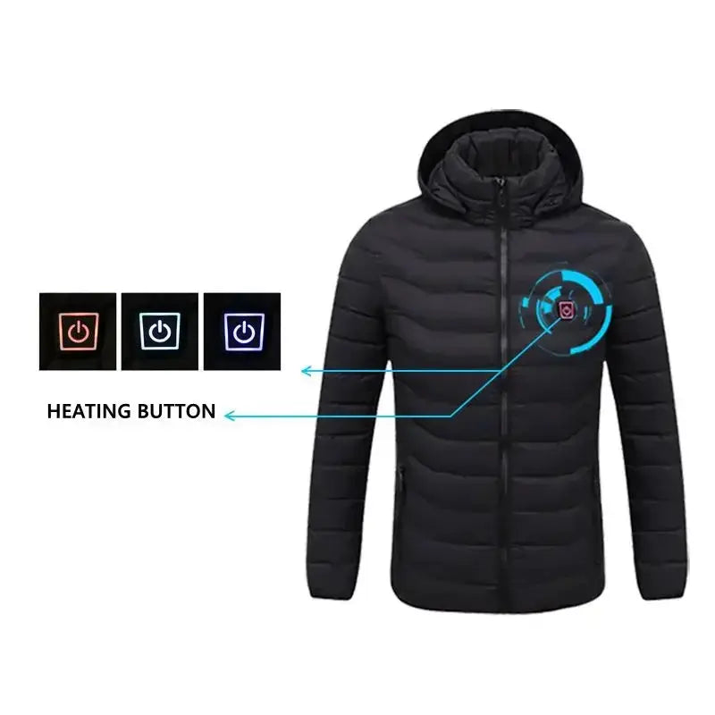 Mens USB Heated Hooded Jacket Waterproof Winter Warmer