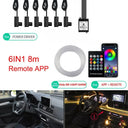 RGB Car Ambient Light Kit 8M 6in1 Fiber Optic Mood Lamp With App Control