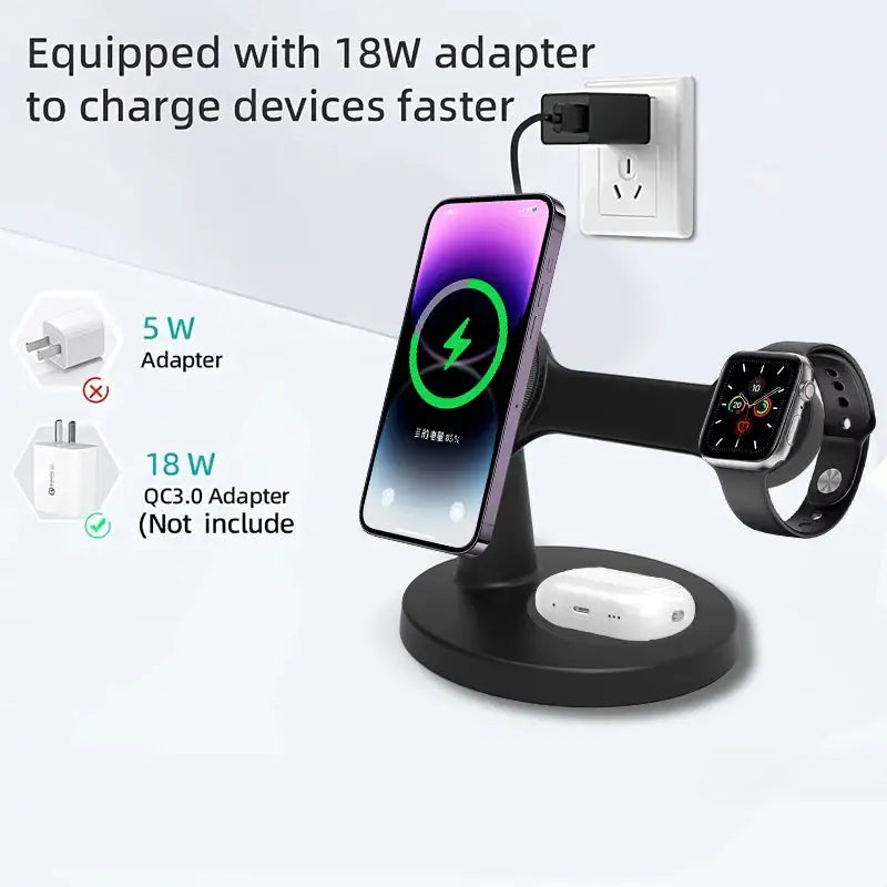 3 In 1 Magnetic Wireless Charger Stand For Magsafe iPhone 16 15 14 13 Pro Max Apple Watch 9 8 AirPods Pro Fast Charging Station