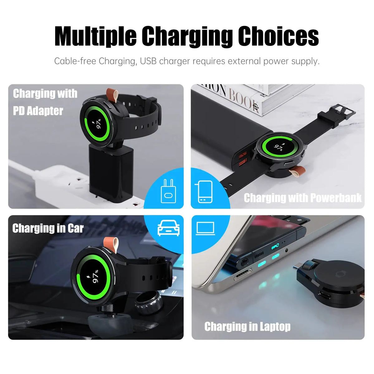 Wireless Magnetic Charging Dock Portable USB C Watch Charger Cable Wireless Smart Watch Accessories for Samsung Galaxy Watch 8/7