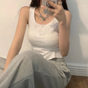 Tank Top for Women Ribbed Button Down Sleeveless Blouse