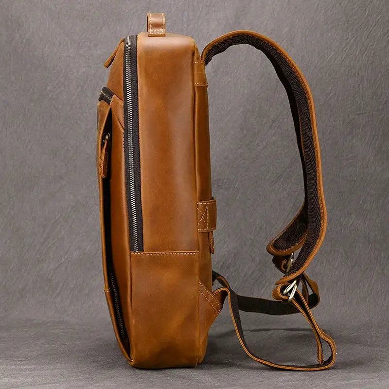 Men's Retro Crazy Horse Leather Laptop Backpack — product view 15