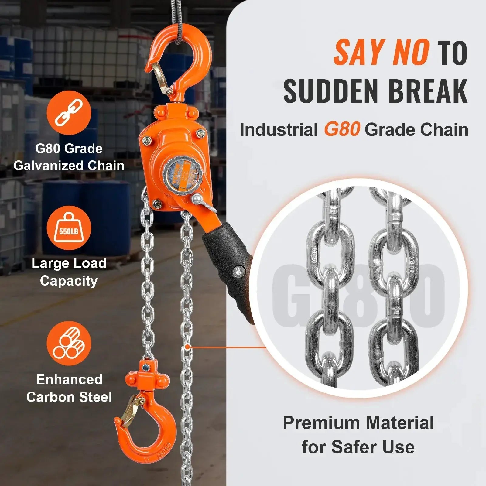 Vevor Manual Lever Chain Hoist One Quarter Ton G80 Steel