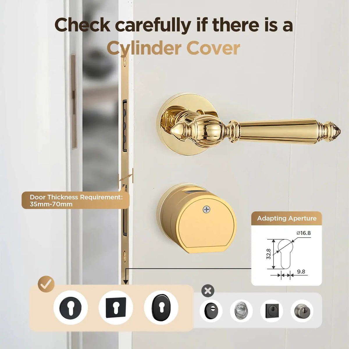 Viladepot Smart Lock Cylinder Fingerprint Door Lock TYPE-C Interface App Control Passcode ID Card Indoor