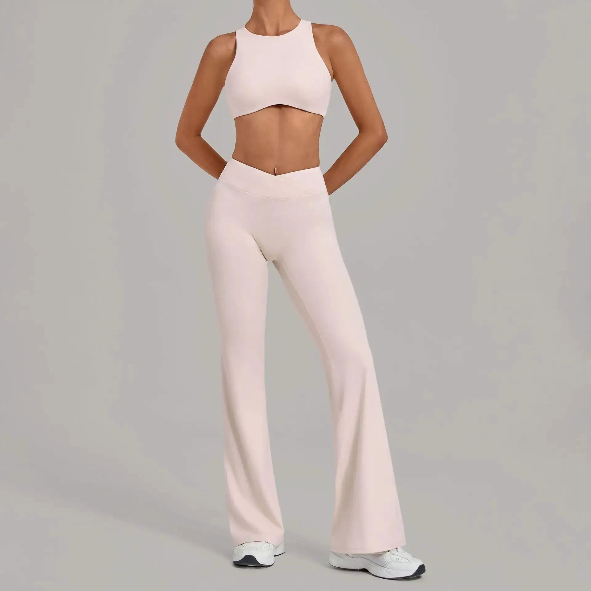 Women's 2 Piece Yoga Set High Waist Flared Pants Sports Bra Crop Top Workout Gym Athletic Outfits Female Fitness Activewear Suit