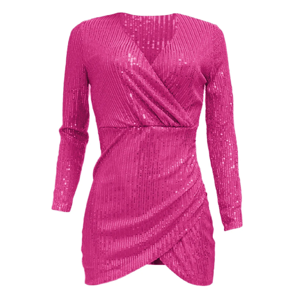 Pleated Sequin V Neck Dress