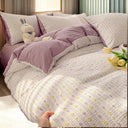 Cute Bear Pink Flower Bedding Set Soft Washed Cotton Quilt Cover