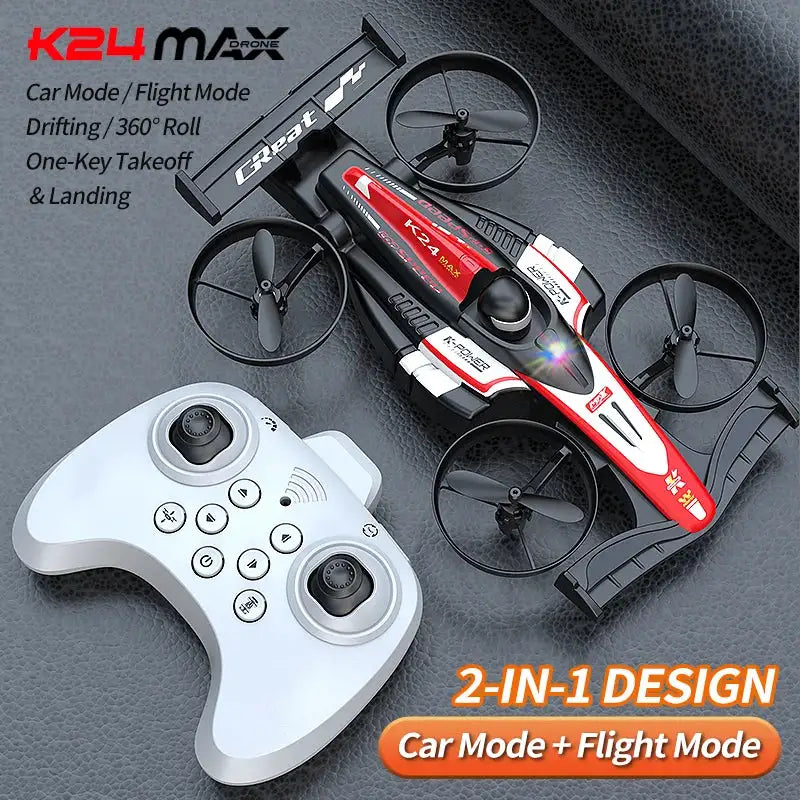 Look here! A mini car and drone combo - a dual-mode, multi-functional gift! One-button takeoff, stable hovering, racing mode, headless mode, and 360° aerial flips. The perfect Christmas gift or a fun birthday present!